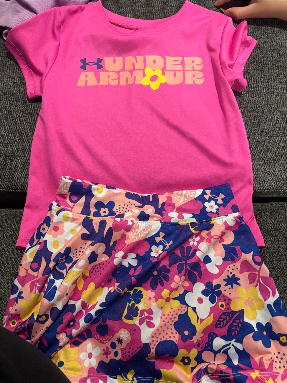 Under Armour Girls Pink Logo Tee with Floral Active Skort